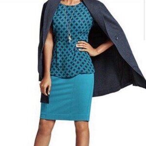 CAbi #3220 Sigourney Pacific Blue Teal Pencil Skirt Stretchy Zip Pocke…